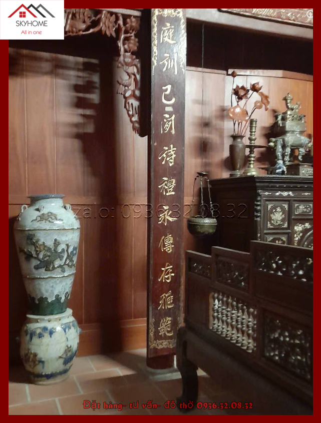 Câu đối thờ chữ Đình huấn dĩ nhàn- Gia bàng hữu hiếu